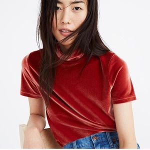 Madewell Velvet Mockneck Tee in Rust